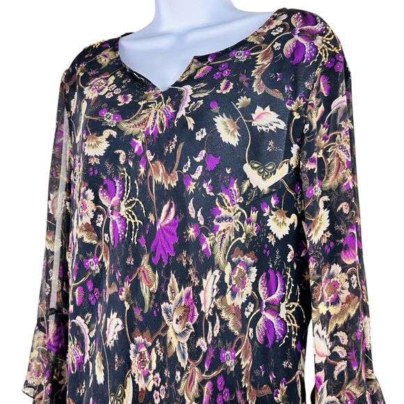 NY City Women 100% Silk Dark Floral Midi Dress 1X Fairy Grunge Whimsigoth Beaded - Picture 7 of 11